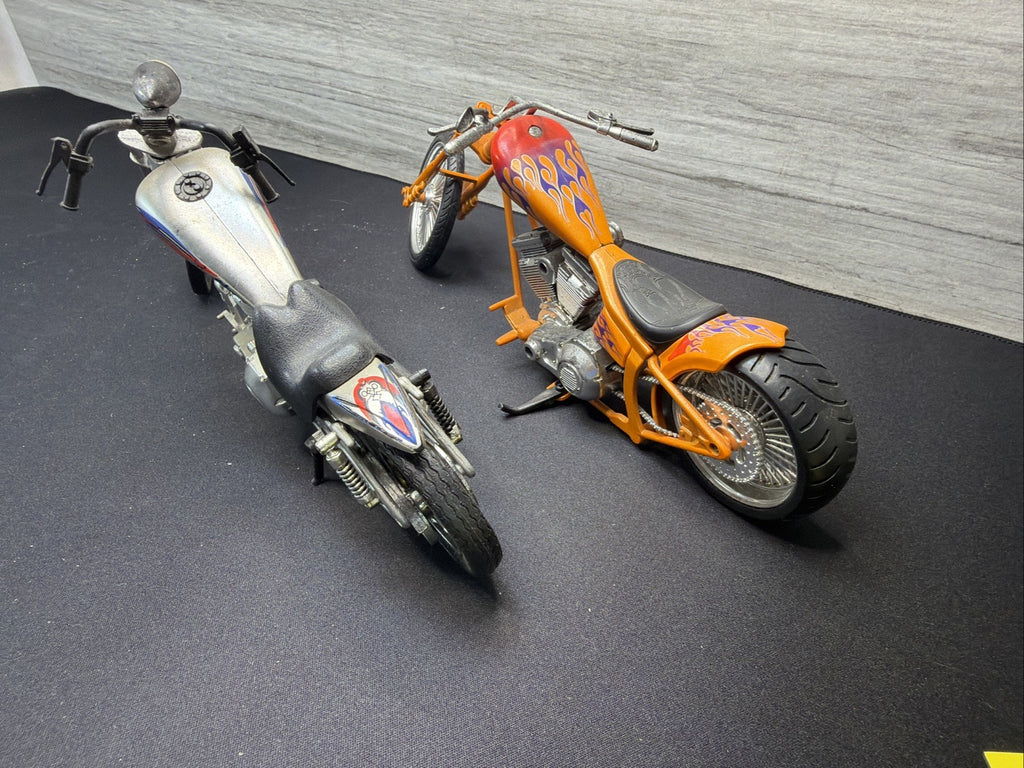 Vintage Custom Chopper Motorcycle Diecast Model Bike Lot of 2 Orange Silver Nice21