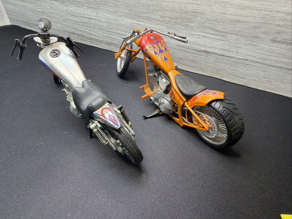 Vintage Custom Chopper Motorcycle Diecast Model Bike Lot of 2 Orange Silver Nice21