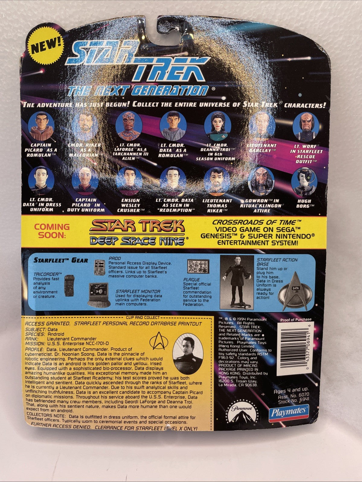 Star Trek The Next Generation Lieutenant Commander Data Figure Playmates 19941