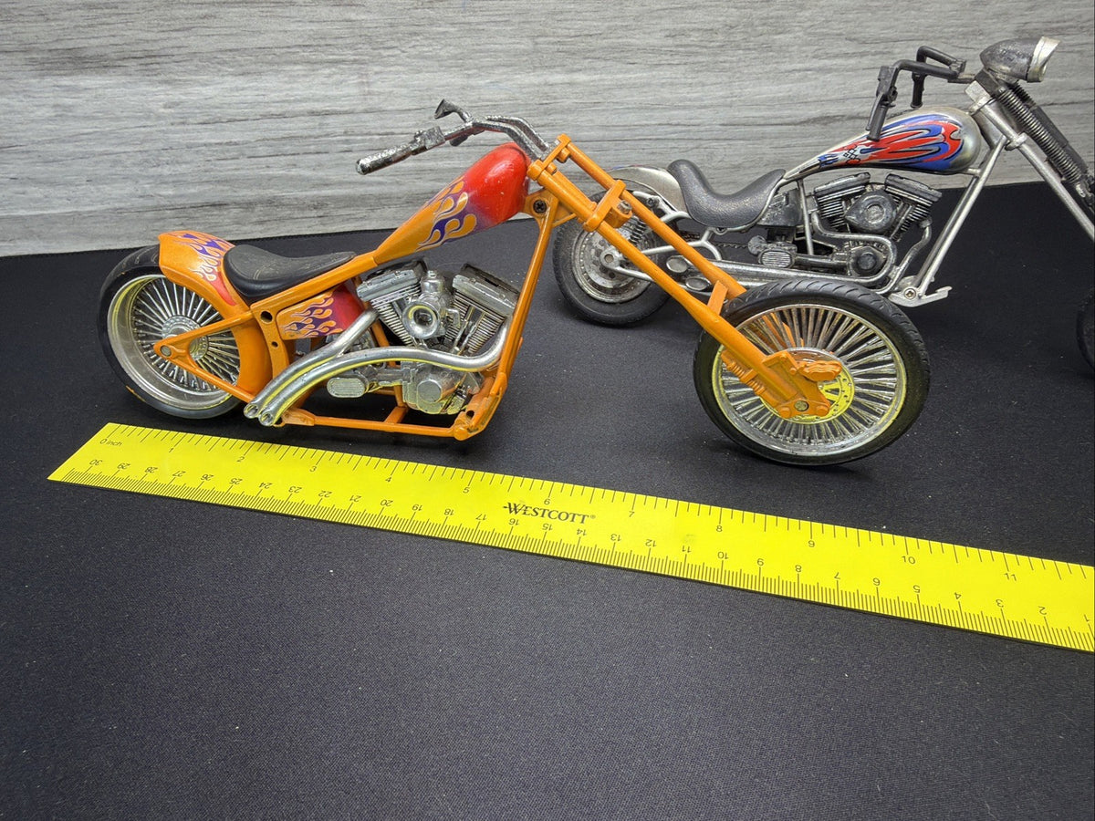Vintage Custom Chopper Motorcycle Diecast Model Bike Lot of 2 Orange Silver Nice1