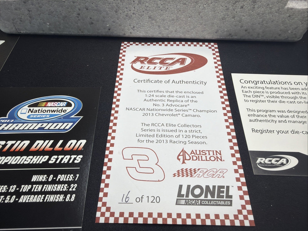 2013 RCCA ELITE Austin Dillon Advocare 1/24     #16 Of 120 W/COA NEW1