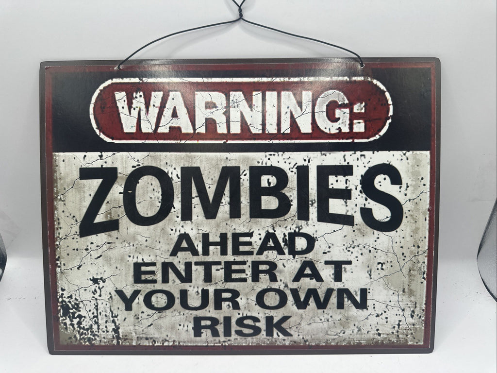New TWD Metal Sign Warning Zombies Ahead Enter at your own Risk  12" x 9"0