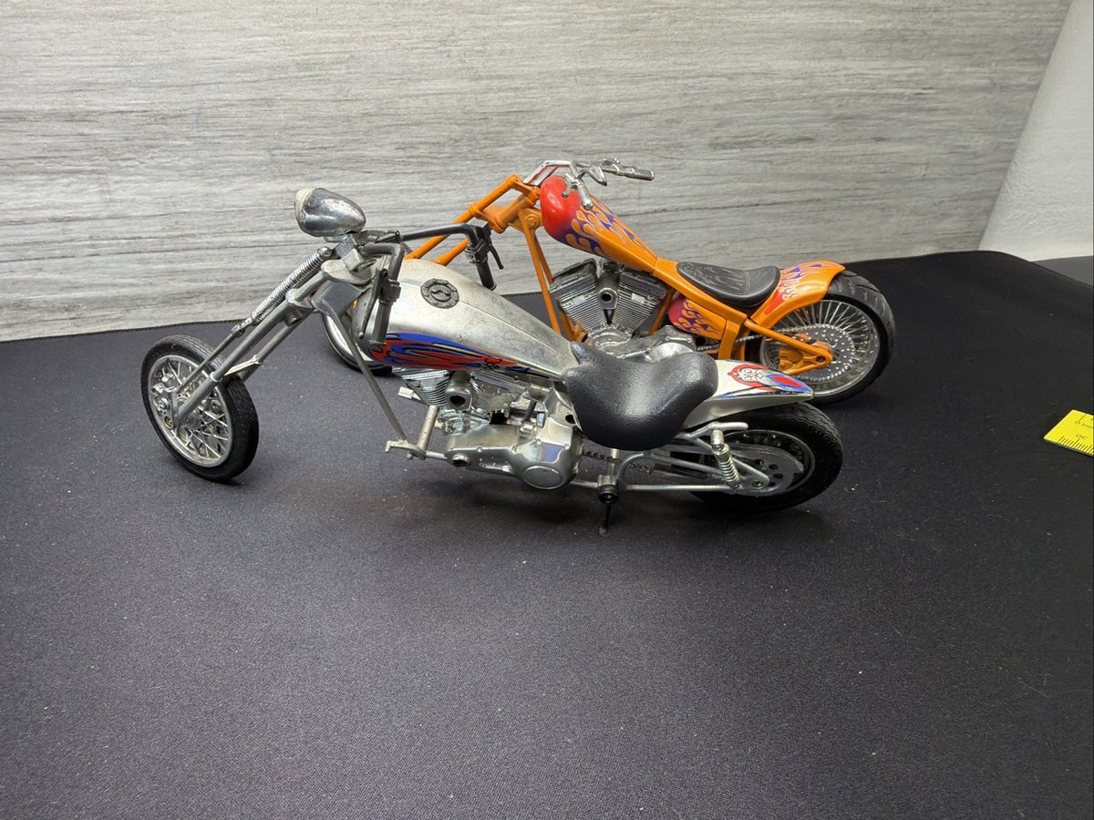 Vintage Custom Chopper Motorcycle Diecast Model Bike Lot of 2 Orange Silver Nice13