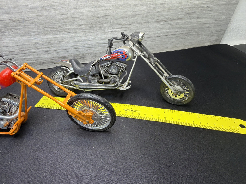 Vintage Custom Chopper Motorcycle Diecast Model Bike Lot of 2 Orange Silver Nice2