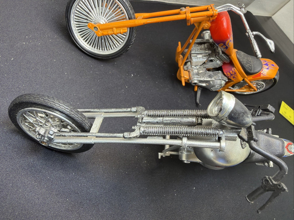 Vintage Custom Chopper Motorcycle Diecast Model Bike Lot of 2 Orange Silver Nice22