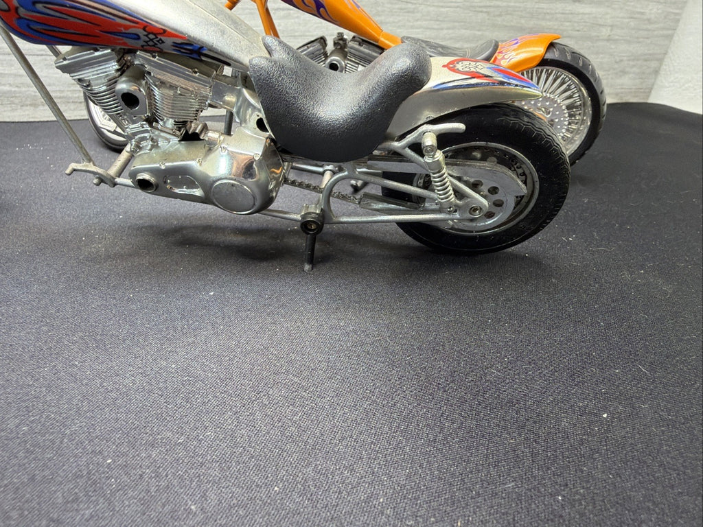 Vintage Custom Chopper Motorcycle Diecast Model Bike Lot of 2 Orange Silver Nice14
