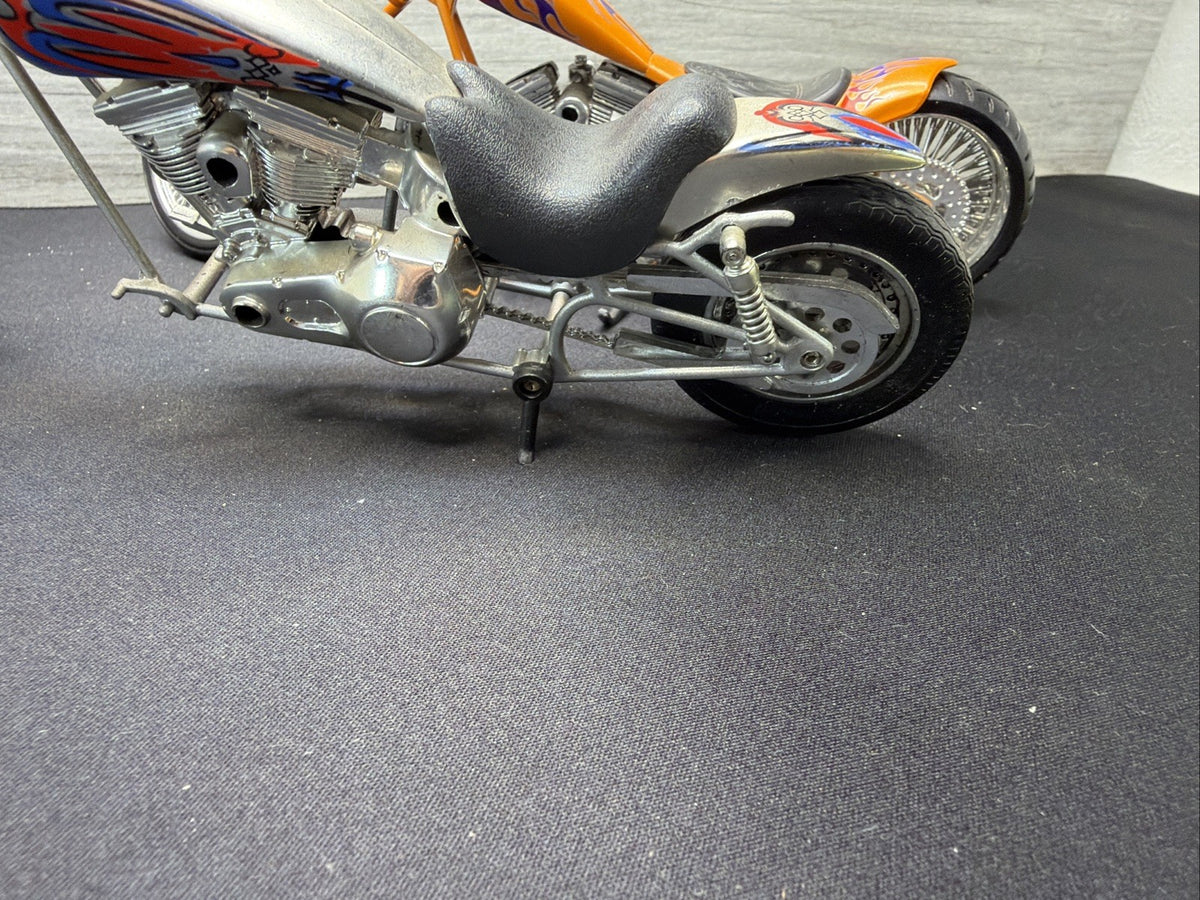 Vintage Custom Chopper Motorcycle Diecast Model Bike Lot of 2 Orange Silver Nice14