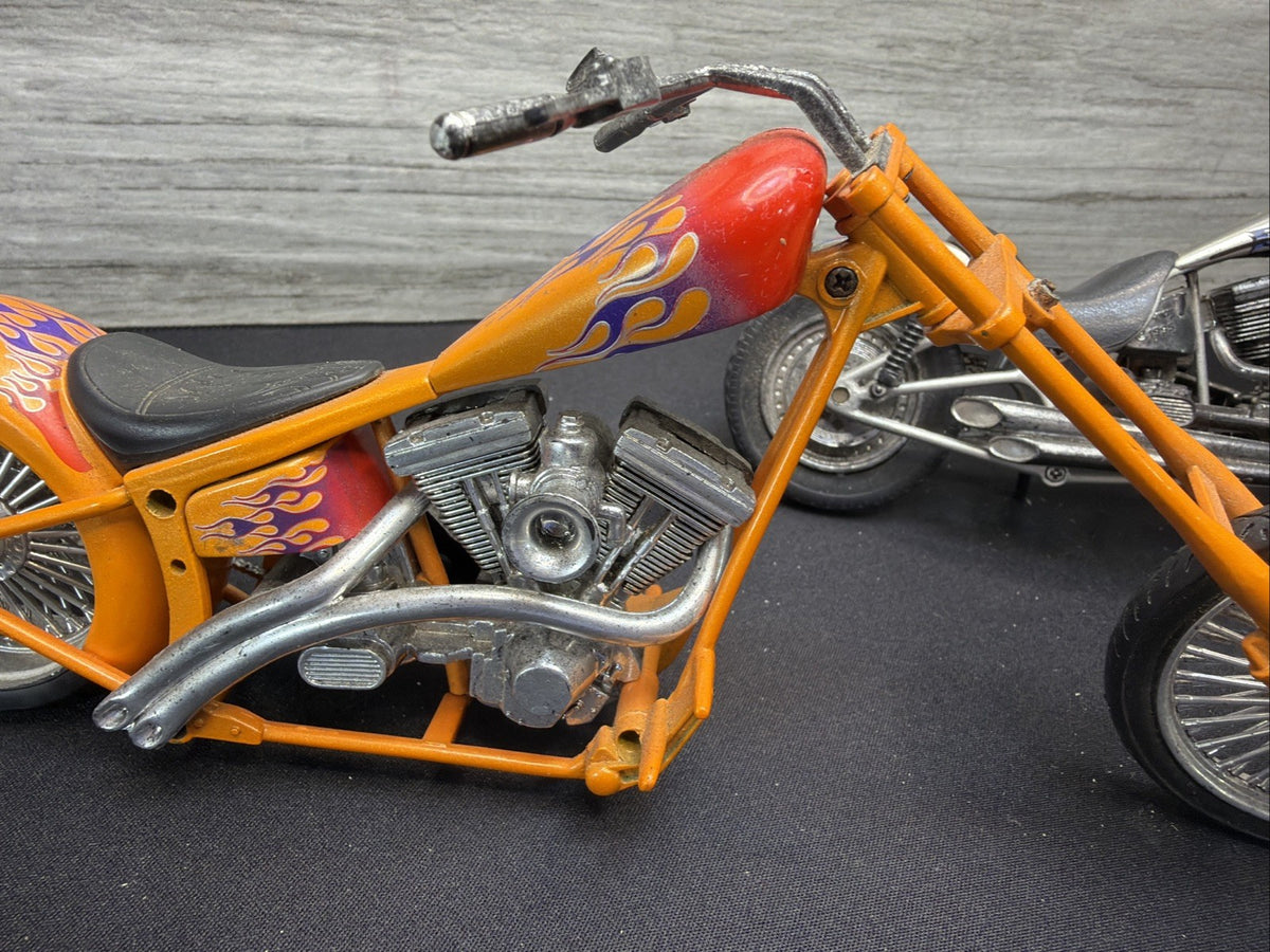 Vintage Custom Chopper Motorcycle Diecast Model Bike Lot of 2 Orange Silver Nice5