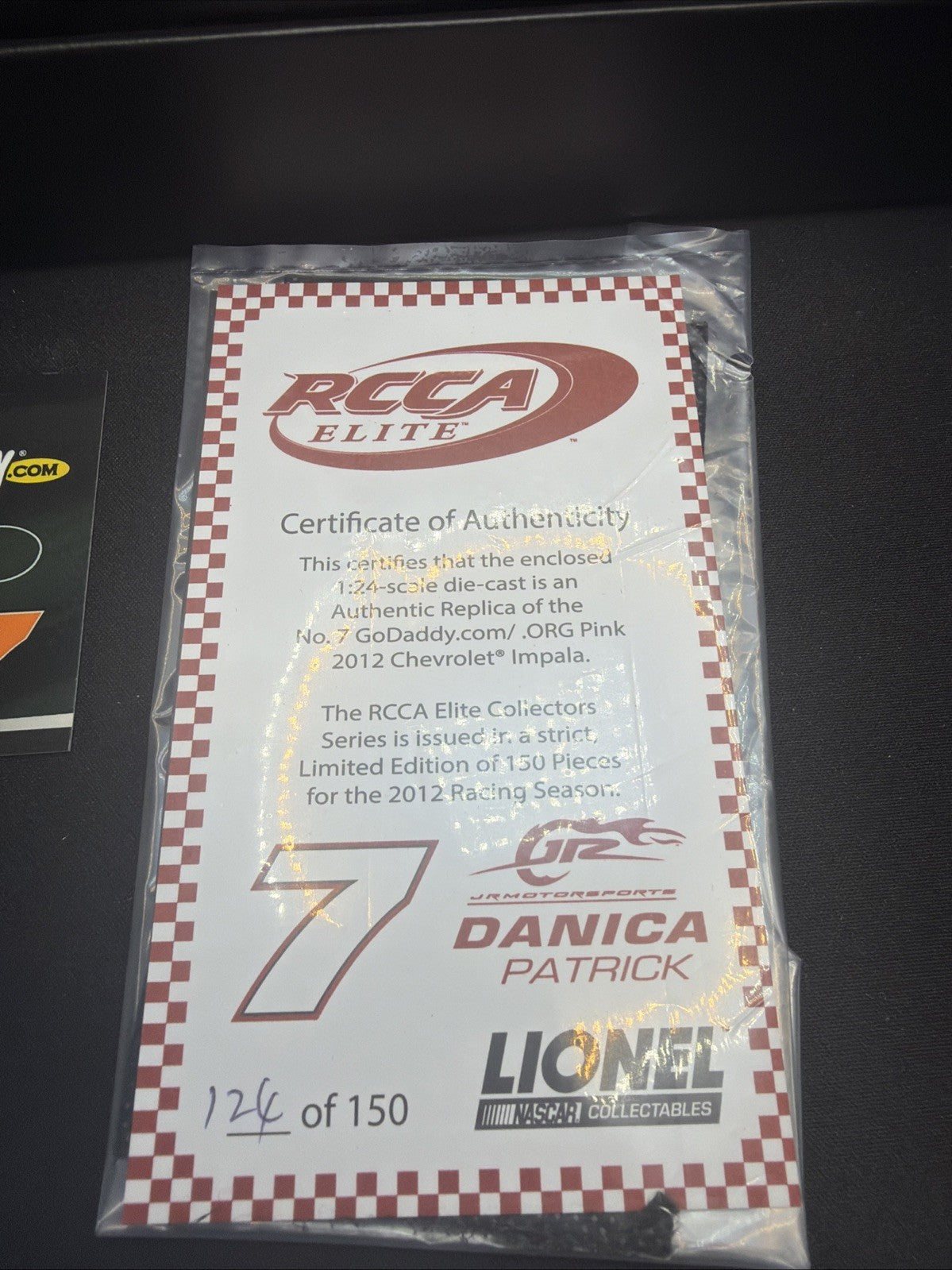 RCCA Elite 1:24 Danica Patrick #7 GoDaddy 2012 Pink Chevy Impala  124/150 New1