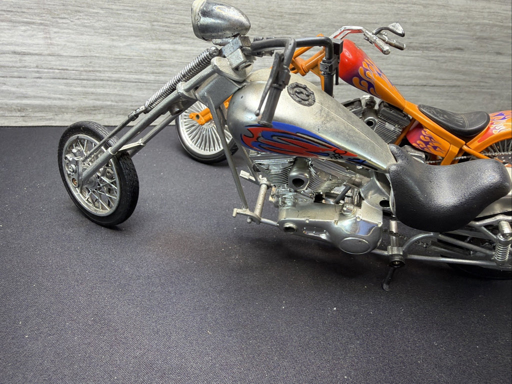Vintage Custom Chopper Motorcycle Diecast Model Bike Lot of 2 Orange Silver Nice16