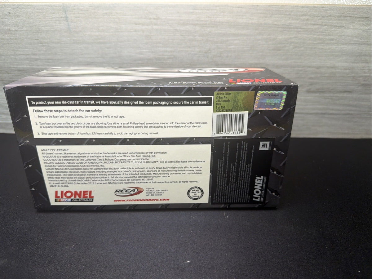 LIONEL RCCA ELITE 1:24 Austin Dillon #3 Bass Pro 2012 Impala 30/150 New Cert13
