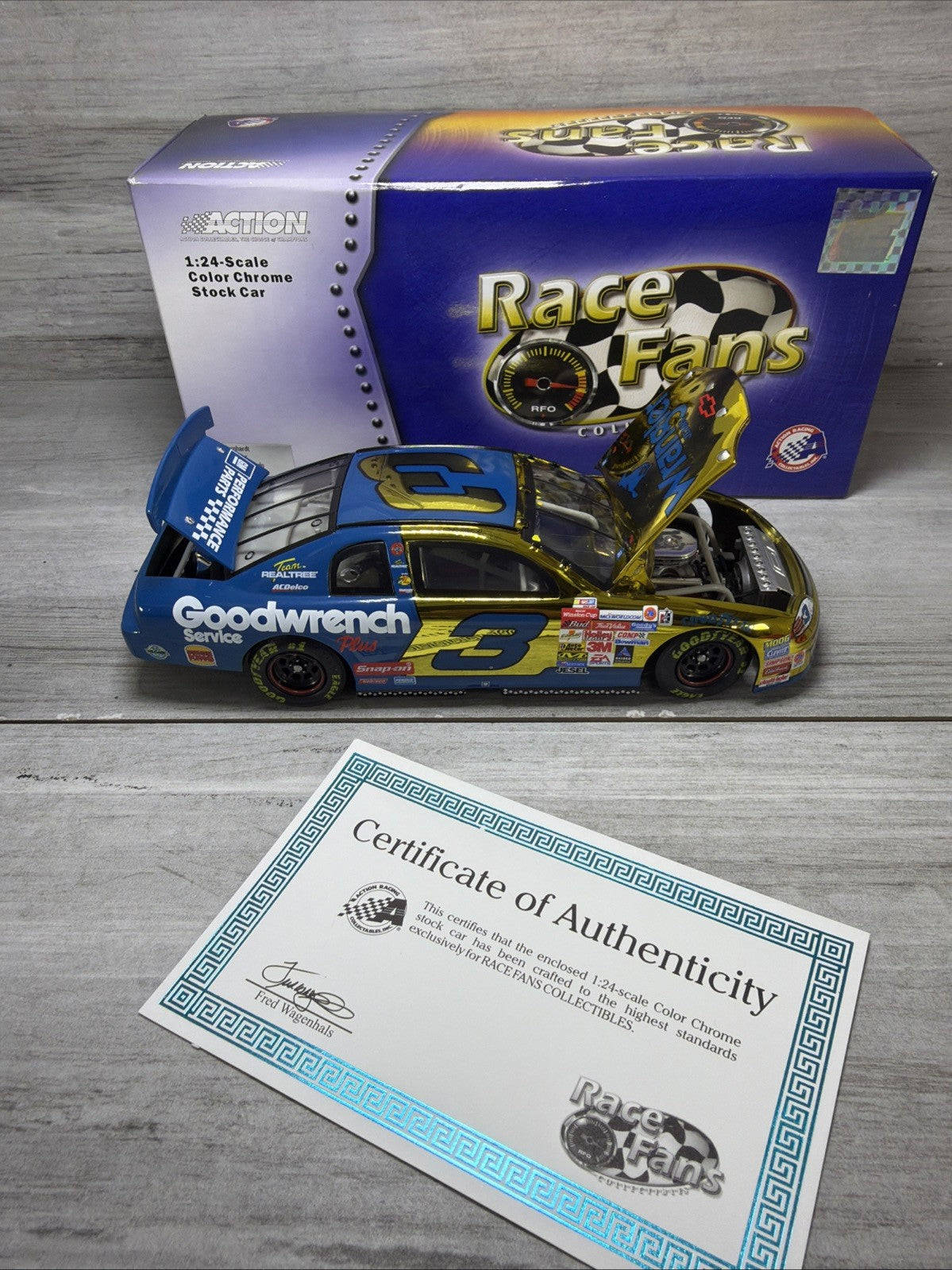 ACTION Dale Earnhardt 1999 #3 Wrangler Monte Carlo Chrome 1:24 Diecast COA12