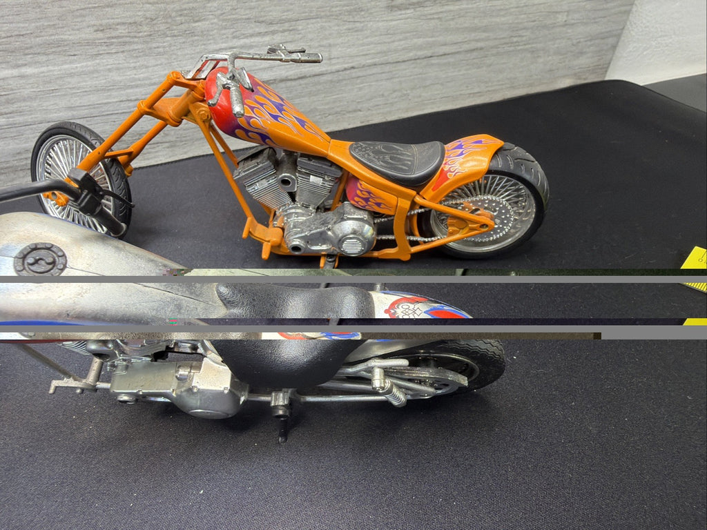 Vintage Custom Chopper Motorcycle Diecast Model Bike Lot of 2 Orange Silver Nice19