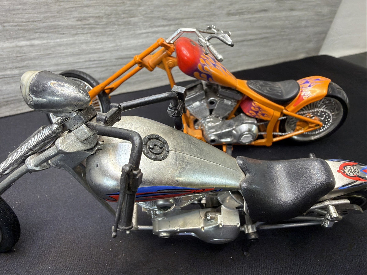 Vintage Custom Chopper Motorcycle Diecast Model Bike Lot of 2 Orange Silver Nice18
