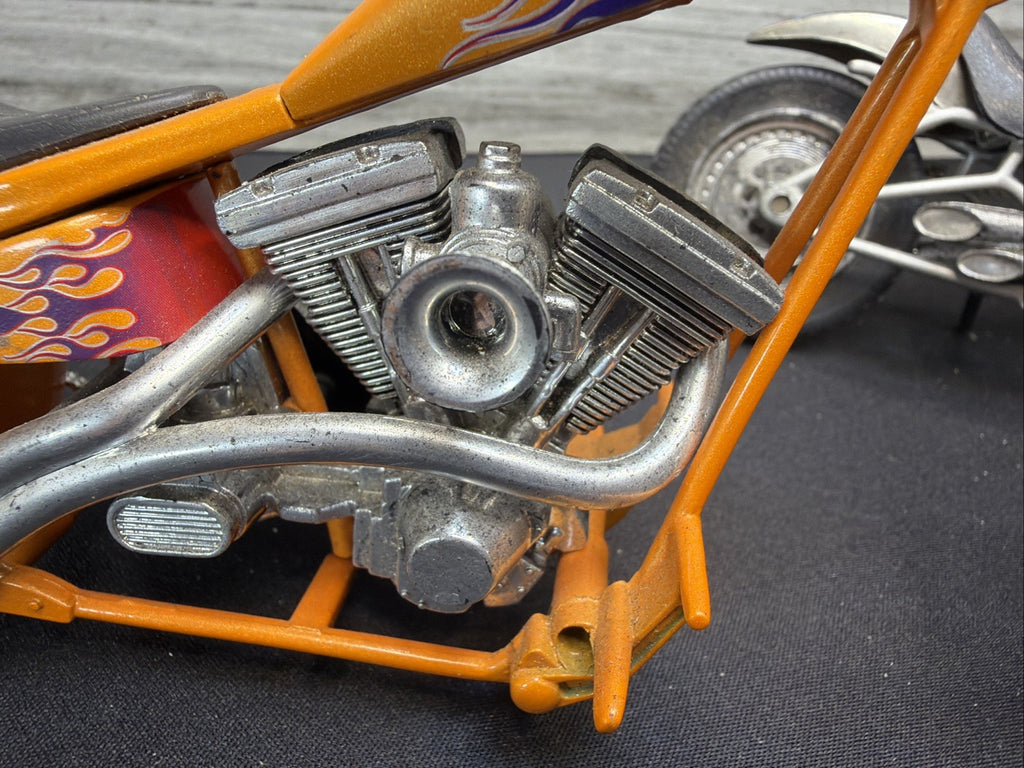 Vintage Custom Chopper Motorcycle Diecast Model Bike Lot of 2 Orange Silver Nice11