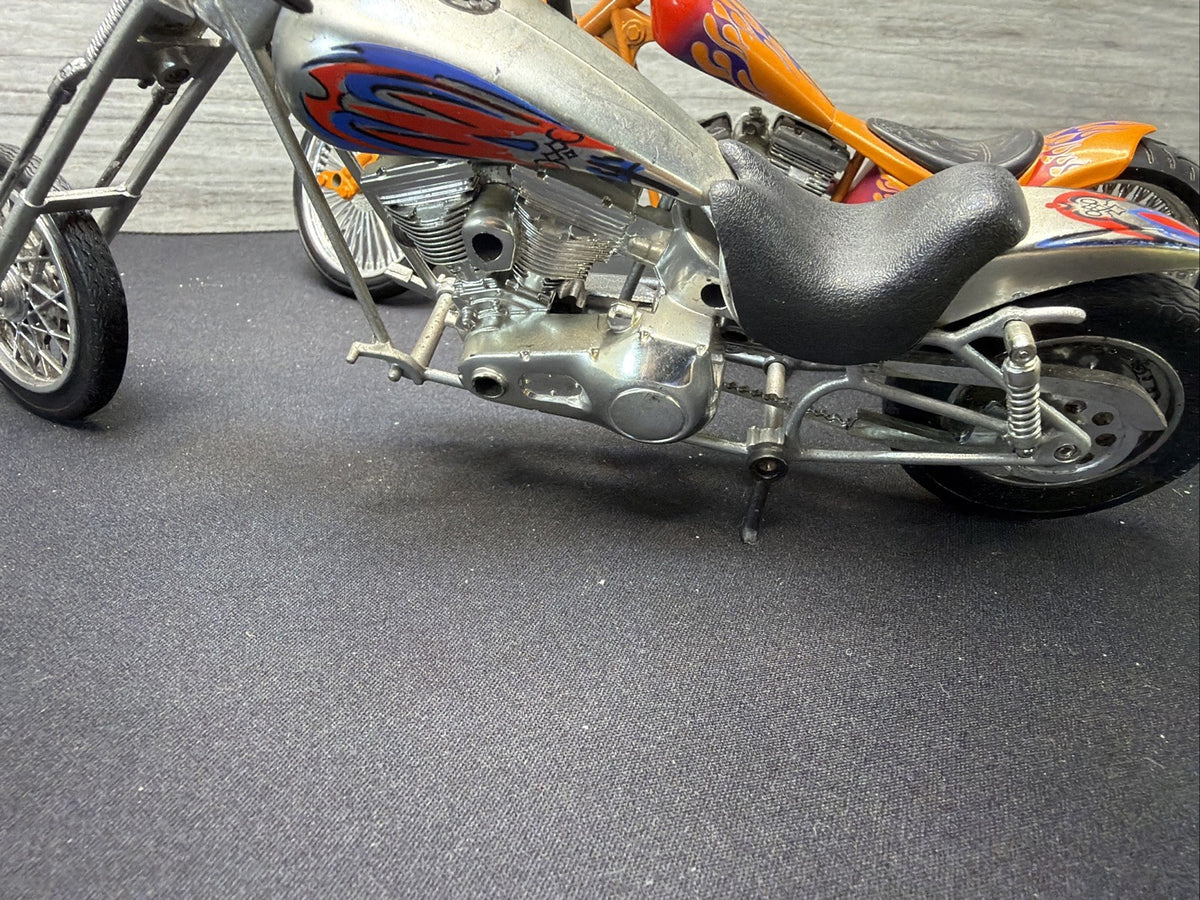 Vintage Custom Chopper Motorcycle Diecast Model Bike Lot of 2 Orange Silver Nice15