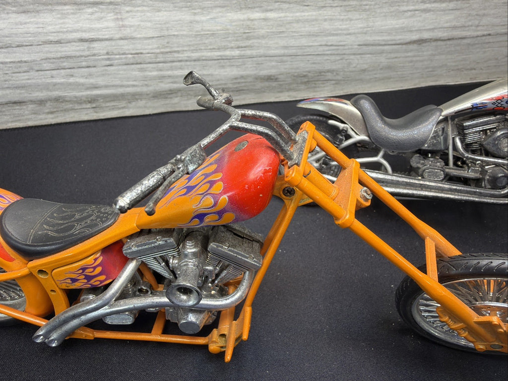 Vintage Custom Chopper Motorcycle Diecast Model Bike Lot of 2 Orange Silver Nice7