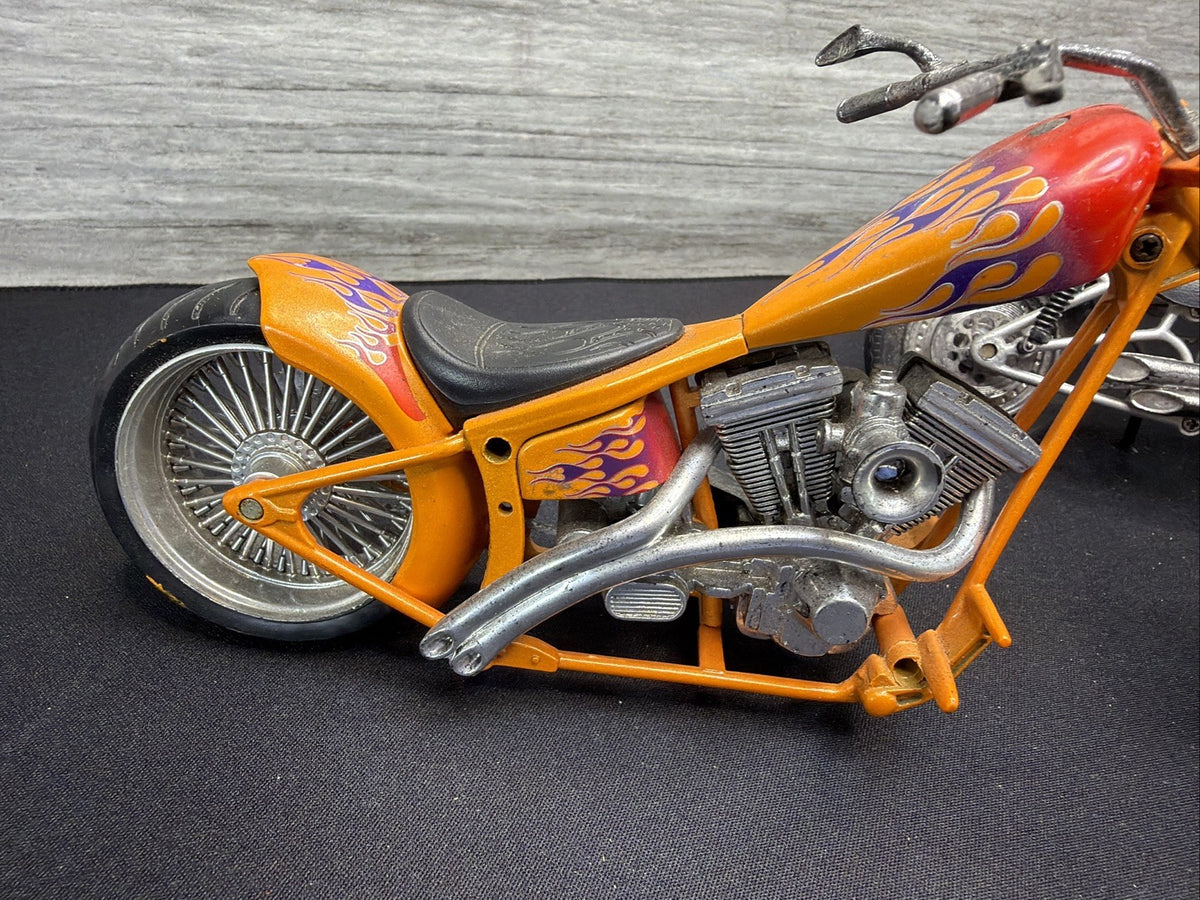 Vintage Custom Chopper Motorcycle Diecast Model Bike Lot of 2 Orange Silver Nice6