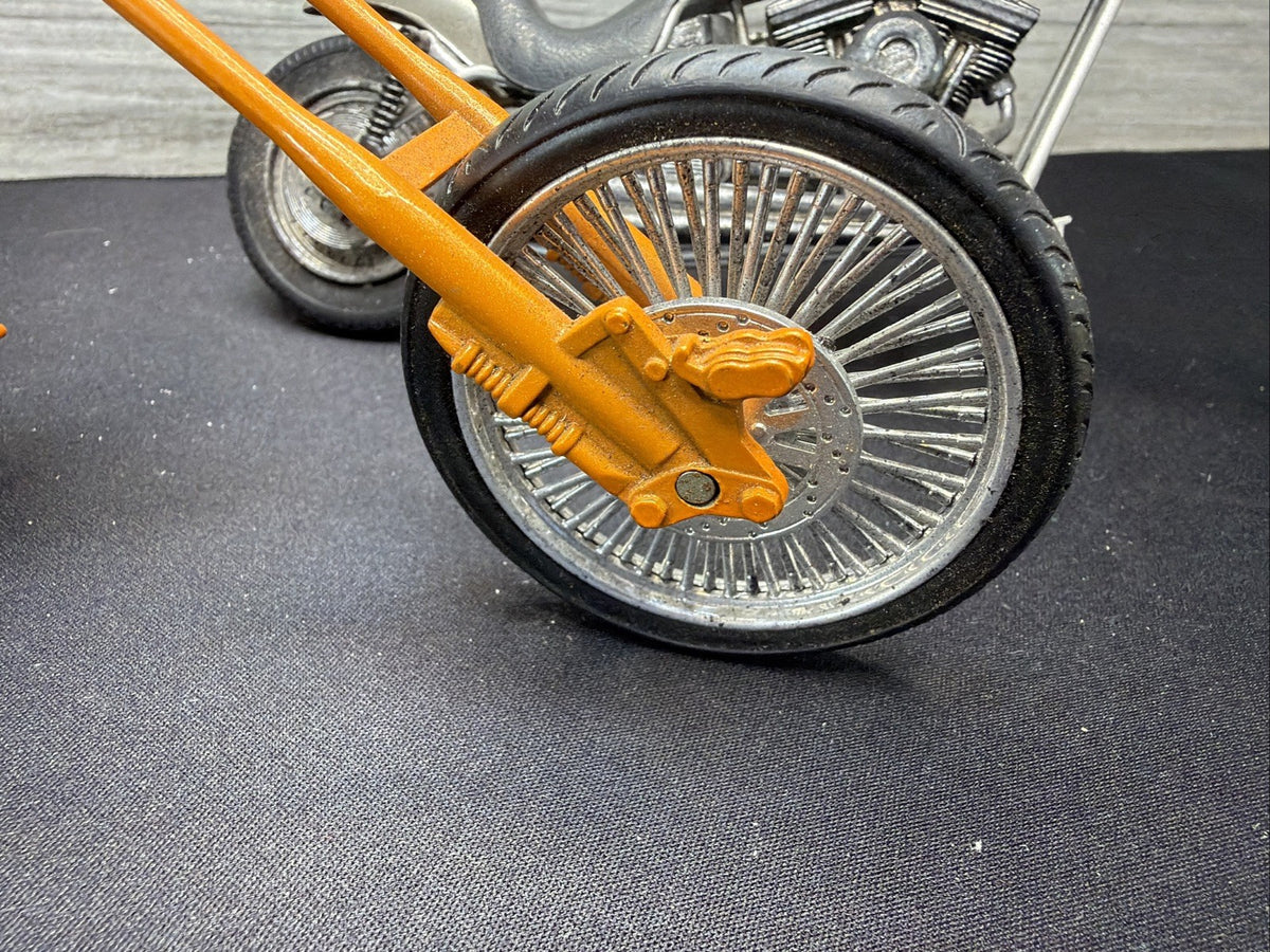 Vintage Custom Chopper Motorcycle Diecast Model Bike Lot of 2 Orange Silver Nice3