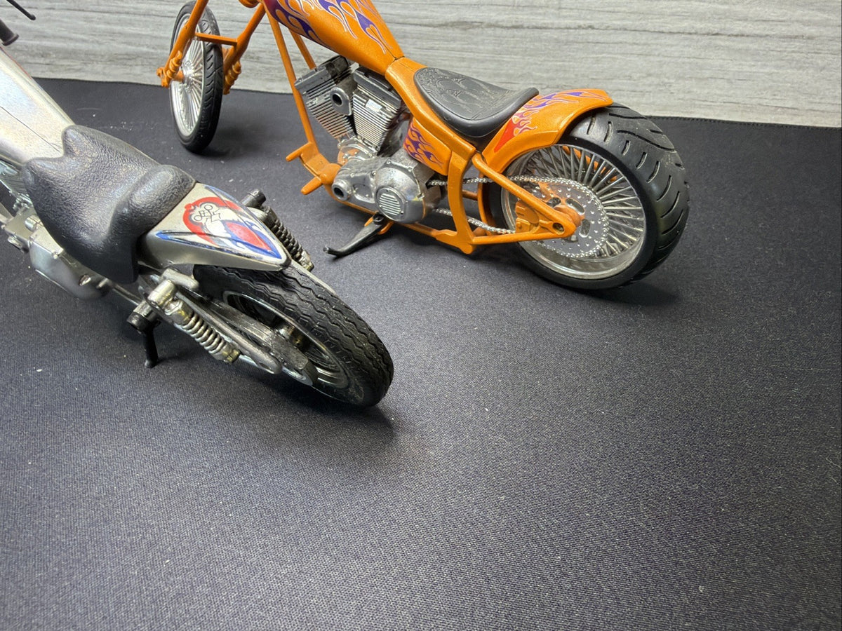 Vintage Custom Chopper Motorcycle Diecast Model Bike Lot of 2 Orange Silver Nice20