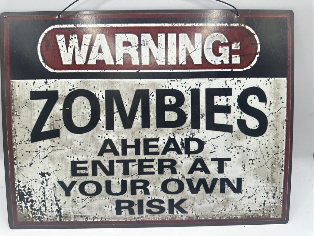 New TWD Metal Sign Warning Zombies Ahead Enter at your own Risk  12" x 9"1