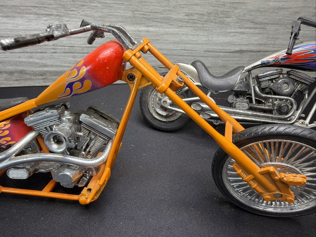 Vintage Custom Chopper Motorcycle Diecast Model Bike Lot of 2 Orange Silver Nice4