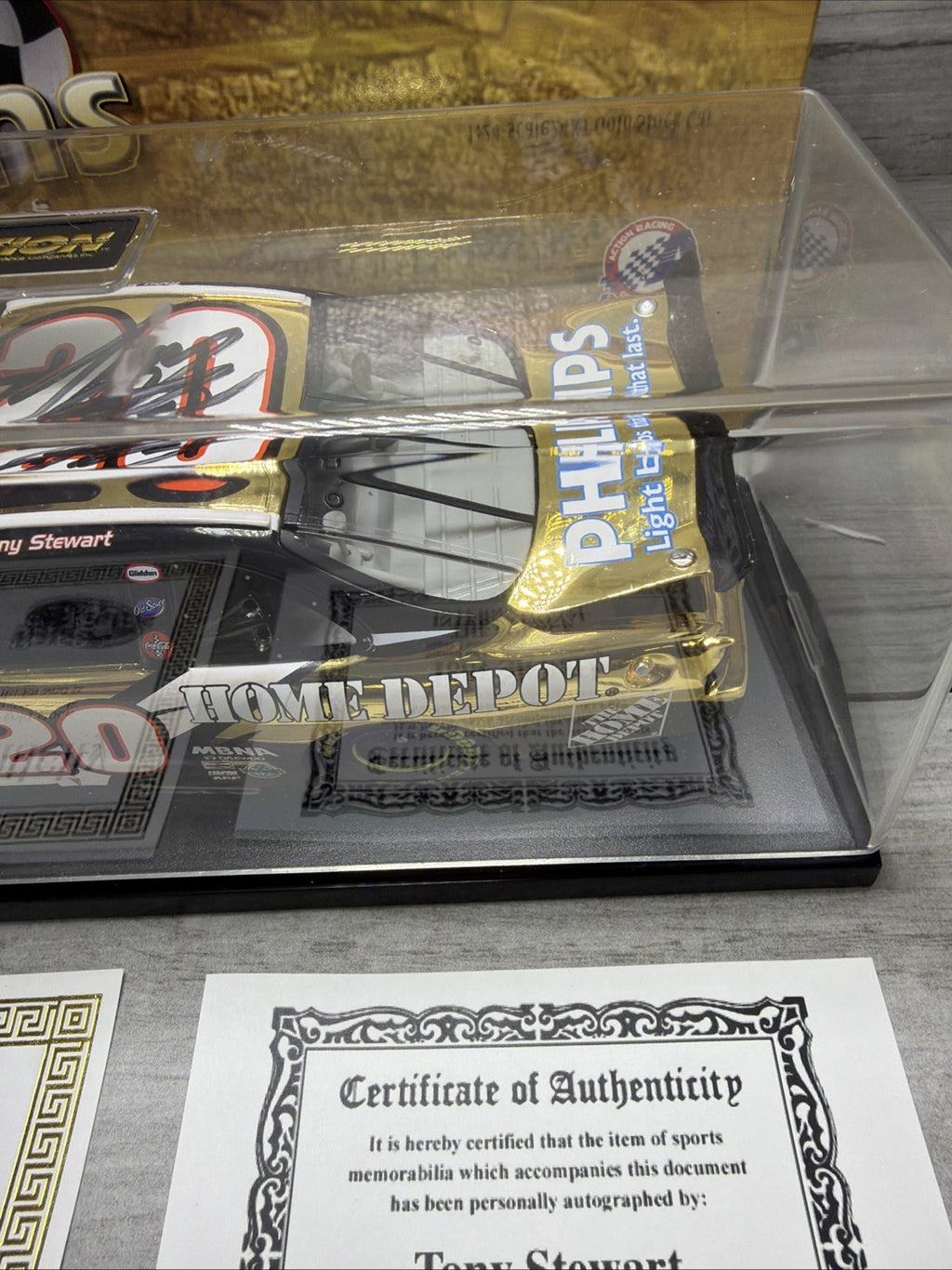 Tony Stewart Signed #20 2002 Winston Cup Champion 24kt Gold Race Fans 1:24 COA5