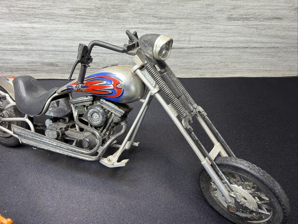 Vintage Custom Chopper Motorcycle Diecast Model Bike Lot of 2 Orange Silver Nice9